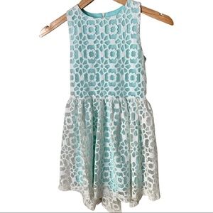 ELISA B. Lace Sleeveless Party Dress Teal Turquoise White Special Occasion Sz 10